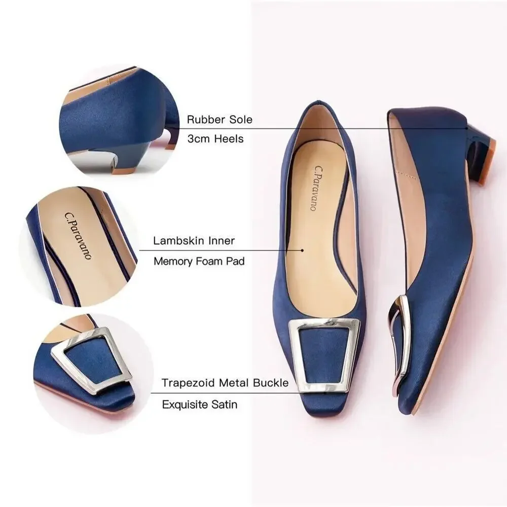Metal Buckle Satin Low Heel (Lucia) C.Paravano Blue Woman 9